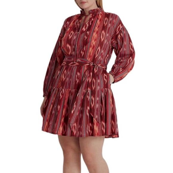 Lauren Ralph Lauren Dresses & Skirts - Lauren Ralph Lauren Geo-Stripe belted Voile dress red - 18